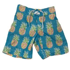Janie and Jack Boys Swim Trunks Shorts Blue Pineapple Mesh Lined Size 2T